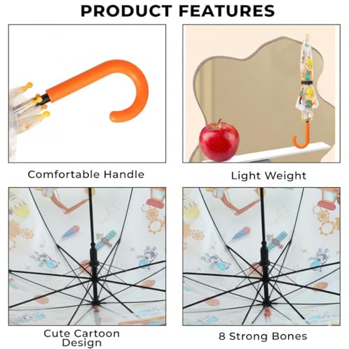 Image of Kraptick Transparent Printed Umbrella for Kids, Stylish & Cute Child Safe Umbrella for Rain, Automatic Water-Proof Umbrellas for Children's /Boys /Girls /Kids (MFP /1112-V)