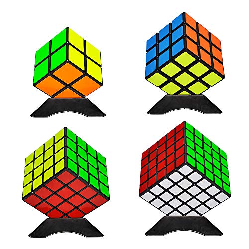 Mysterystone Magic Speed Cube Puzzle Bundle Pack(2X2X2, 3x3x3, 4x4x4, 5x5x5) with Extra 4Xdisplay Stand & 4Xportable Bag