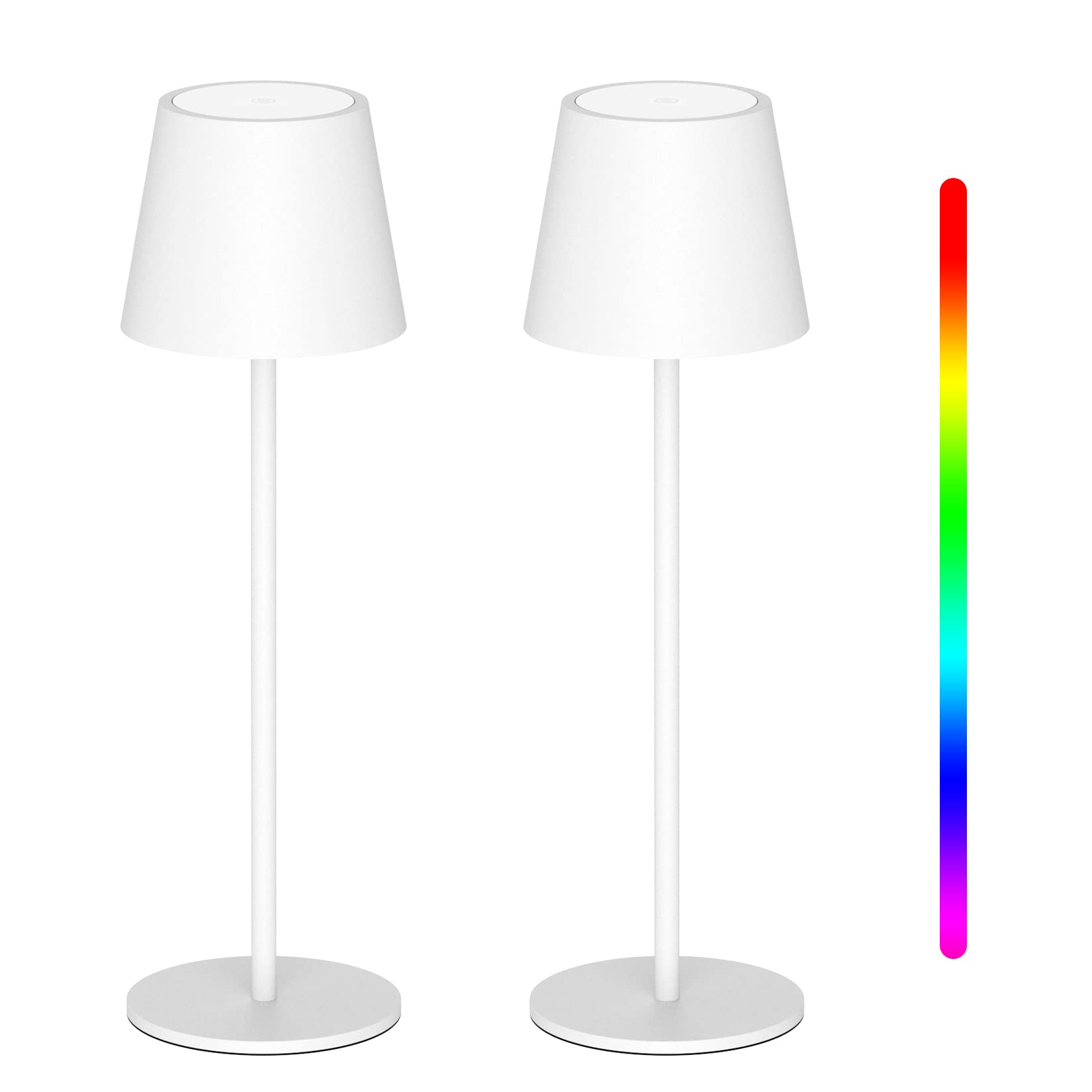 K-Bright 2 Stück LED Dimmbare Akku Tischlampe Kabellose, Wiederaufladbar Warme Lichtfarbe 3000K+RGB Tischleuchte mit USB-C, Aluminium, IP54 Wasserdichte, Weiß