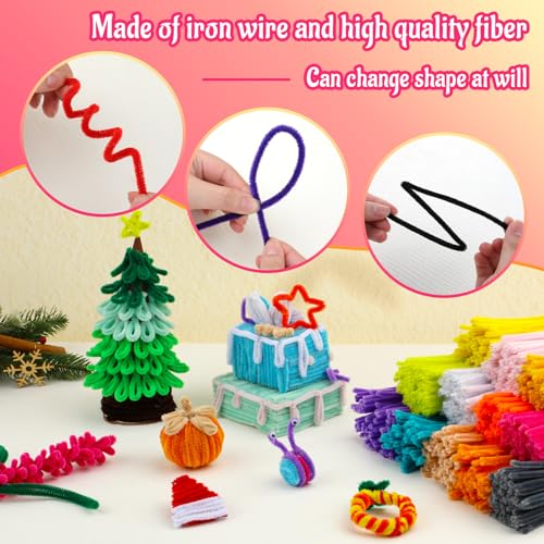 Image of Mnuizu 200Pcs Pipe Cleaners, Chenille Stems Pipe Cleaner Fuzzy Stick Craft