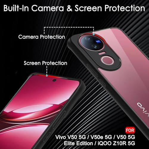 Image of KAPAVER Hybrid Series Back Cover Case Compatible with IQOO Z10R / Vivo V50 (PC+TPU) (Black)