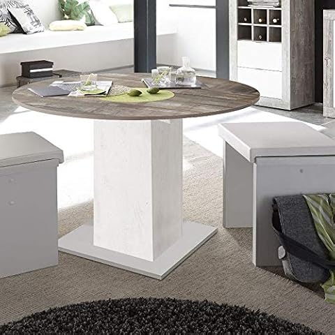 storado.de Esstisch rund 0588/104 Eiche geweißt/Eiche Vintage ausziehbar Esszimmertisch Cover