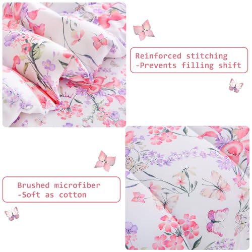 Image of lasoftan Floral Queen Comforter Set with Sheets, 7 piece Luxury Vintage Bedding, Soft Microfiber Bed in a Bag, Cozy Lightweight Bed Set, Pink Floral Botanical
