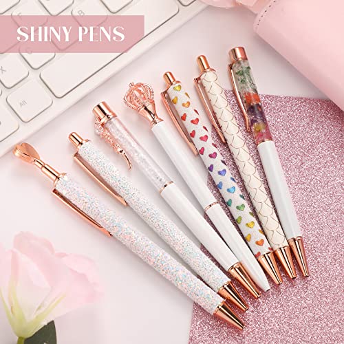 Image of Janmini Metal Crystal Glitter Ballpoint Pens for Journal, Black Ink Cute Cute Things, Novelty Gifts for Women Girls Birthday Home Office (White)