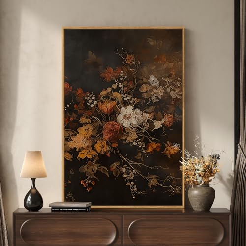 Framed Vertical Vintage Moody Floral Botanical Wall Art, 24x36 Inch