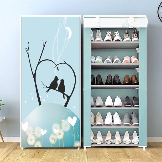 CMerchants Love Bird 6-Shelf Shoe Rack with Zip Door Cover | Dustproof Storage Organizer for Up to 18 Pairs of Shoes | Foldable & Space-Saving Design-image-20
