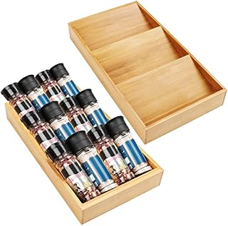Kurtzy 2 Pack Wooden Bamboo 3 Tier Kitchen Spice Drawer Insert Organiser Rack Tray - Slanted Storage For Cabinet Shelf and Drawers - Salt, Seasoning Jars, Vitamins & Supplements