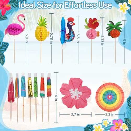 [12 Styles] 50PCS Drink Umbrellas Cocktail Picks, Mini Cocktail Umbrellas for Drinks Garnish, Paper Umbrella Toothpicks Fruit Skewer Sticks, Tropical Hawaiian Luau Tiki Party Decorations Accessories - Thumbnail 5