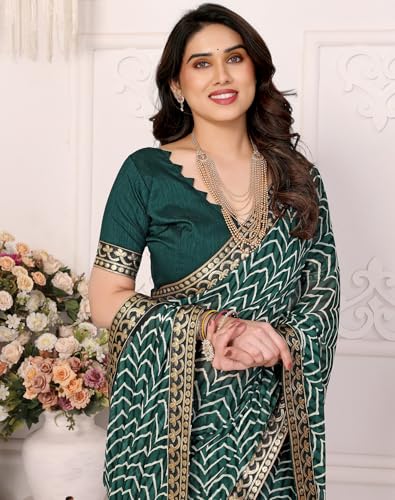 Image of Yashika Women's Printed Georgette Printed Saree With Lace Border and Blouse Material