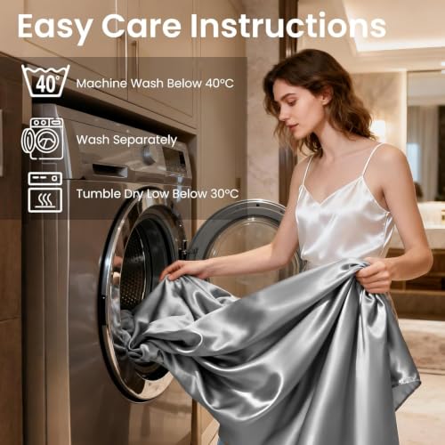 Image of Love's cabin Satin King Sheet Sets - 4 Piece Dark Grey Silky Sheets King Size Bed Set with Deep Pocket, Luxury Silk Feel King Size Satin Sheet Set (1 Flat Sheet,1 Fitted Sheet,2 Pillow Cases)