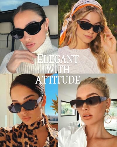 FURTALK Retro Polarized Sunglasses for Women Rectangular Cateye Classic UV400 Protection FT23143