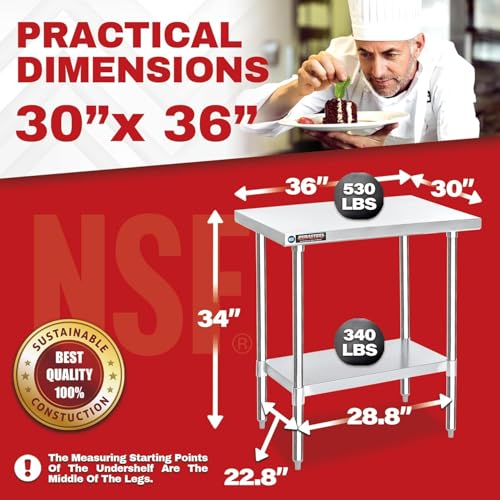 Image of DuraSteel 30x36 Stainless Steel Work Table - NSF Commercial Prep Metal Table - Outdoor Pizza Oven Stand w /Under Shelf - Kitchen Island Laundry Utility Garage Microwave Stand Large Rolling Storage Cart
