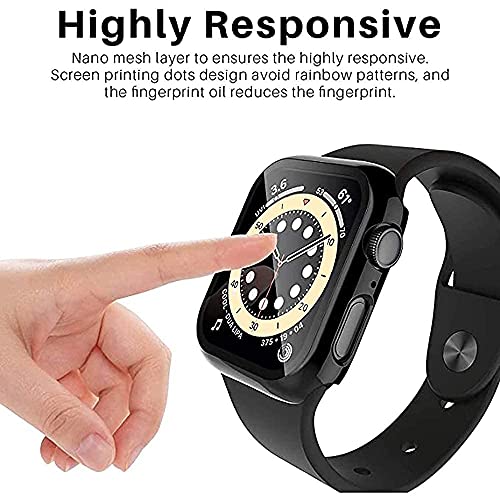 Image of HANKN 2 Pack Plated Tempered Glass Screen Protector Case Compatible with Apple Watch Series SE 6 5 4 40mm, Hard PC Full Coverage Cover HD Clear Shockproof Iwatch Bumper (Black+Black, 40mm)