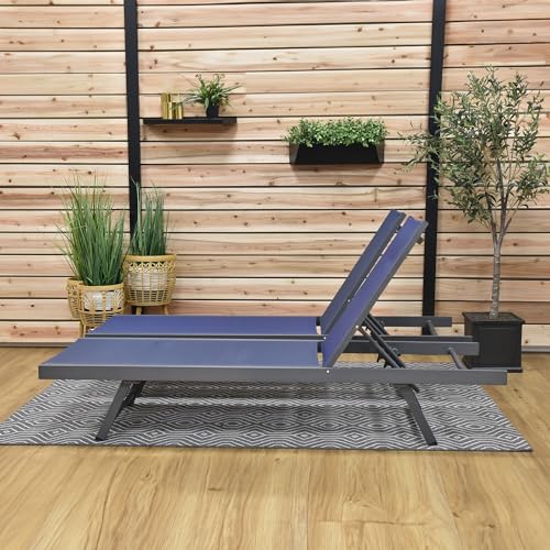 Image of Vivere Aluminum Urban Sun Lounger 2 Pack, Full Recline, Made with Premium Phifertex Outdoor Fabric - 265 lb Capacity (Navy)