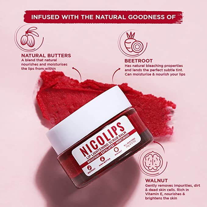 AZAZ Bella Vita Organic NicoLips Lip Scrub Balm Lightening and Brightening Dark Lips for Men and Women Dry Lips/Smoker/Chapped Lip & Lipstick Stains Removal Lipcare, 20 g