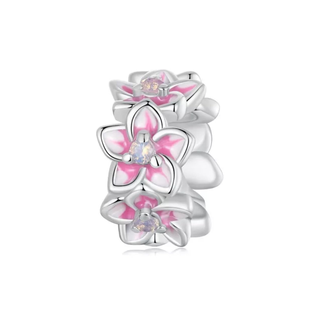 Abalorio de plata compatible que no pierde brillo flor de cerezo rosa ópalo 8