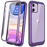 Diaclara Compatible with iPhone 11 Case, Full Body Rugged Case with Built-in Touch Sensitive Anti-Scratch Screen Protector, Soft TPU Bumper Case Clear Compatible with iPhone 11 6.1' (Purple and Clear)
