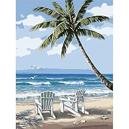 RMANA Acrylic Paint by Number Landscape On Canvas Art for Beginner Adults Students Teens Painting by Numbers DIY Arts Crafts Numero Advanced Abstract Sunny Beach Palm Tree Colorful Box Christmas Gift