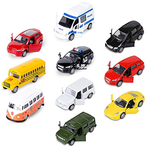 Die-cast Metal Toy Cars Set of 10, Openable Doors, Pull Back Car, Gift Pack for Kids (Official Car & Private car)