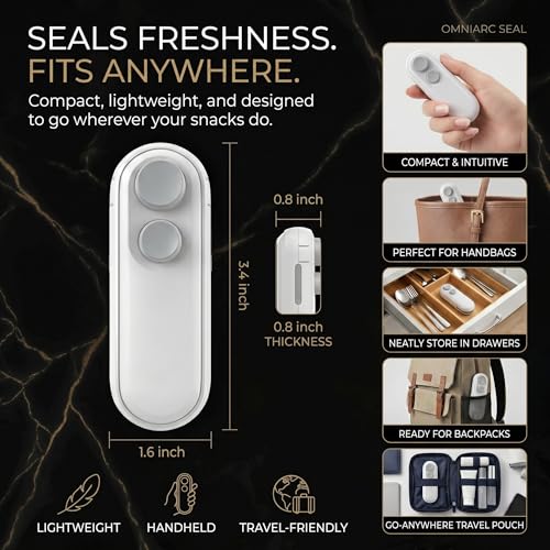 Image of OMNIARC SEAL Mini Heat Sealer | USB-C Rechargeable, Portable Bag Sealer, For Snack & Food Packets, Kitchen Freshness Saver
