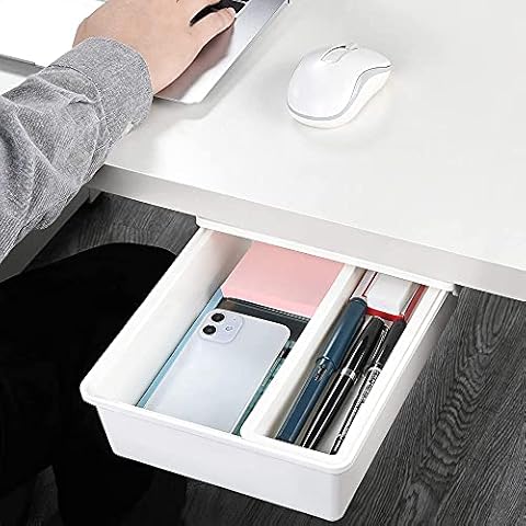 Under Desk Drawer Organizer,Hiding Under Table Drawer Organizer Set for Office and DeskSelf-Stick Pop-up Hanging Pencil Under Desk storage Stationery Cabinet Makeup Cosmetic Removable Compartment,M Cover