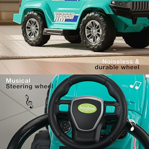 Image of Baybee Speedy Pro Ride on Cars for Kids | Portable Baby Push Rideons with Parental Handle & Safety Guardrail | Kids Car with LED Lights, Music & Backrest | Ride on Car for Baby 1-3 Years (Green)