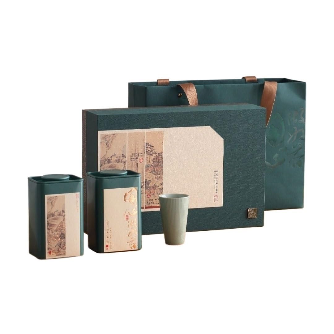 ENGENDER Tea Storage Jar Household Loose Tea Storage Container Tinplate Tin Kitchen Seasoning Jar Sealed Set Double Gift Box(D)