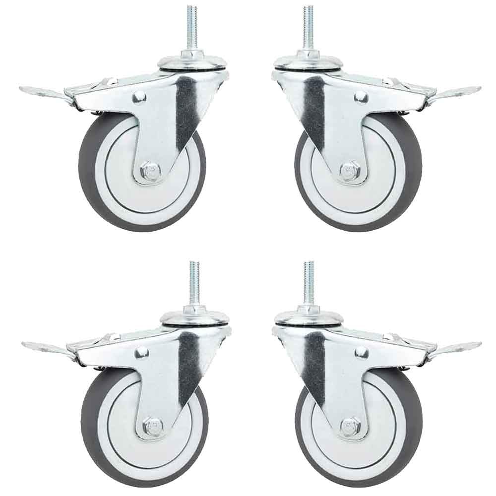 Roulette pivotante de 3" avec frein M10 pour meubles et chariots