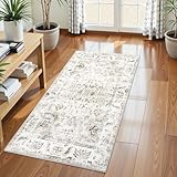 Homcomodar Alfombra Pequeña Entrada Beige 60x120cm Antideslizante Lavables en Lavadora Tapetes Habitacion Cocina Exterior Tapete Vintage Flor Pelo Corto Carpete