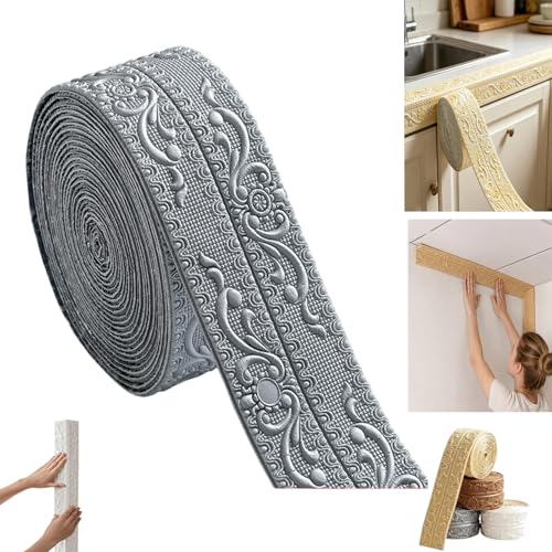 Self-Adhesive Vintage Decor Molding Trim, DIY Decorative Border Tape for Walls & Furniture, Foam Molding Trim Peel and Stick for Home Decor, Baseboards Ceilings (1, Silver Gray)