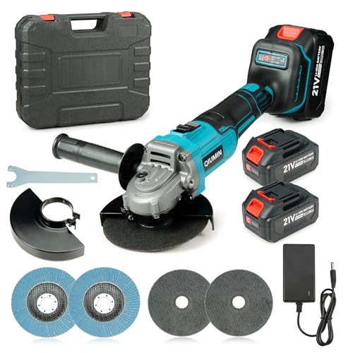 QIUMIN Accu Haakse Slijper 125 mm, 10.000 tpm, Brushless Motor, 2 x 4,0Ah, voor Metaal, Steen, Hout