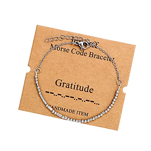 JoycuFF Gratitude Morse Code Bracelets for Best Friend Mom Coworker Sister Daughter Inspirational Birthday Mother s Thanksgiving Day Gifts for Women Teen Girls Fashion Silver Handmade Chain Bracelet