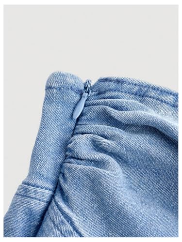 Milumia Women's Bow Tie Front Denim Tube Top Strapless Ruffle Hanky Hem Western Concert Crop Tops3