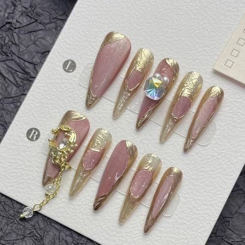 ネイルチップ 黒 手作りネイルチップネイルチップ ネイルシールかわいいピンクつけ爪入学式 卒業式 韓国 成人式 結婚式ネイルチップ3Dラインストーンキャッツアイ 10枚入おしゃれ (1314, S)