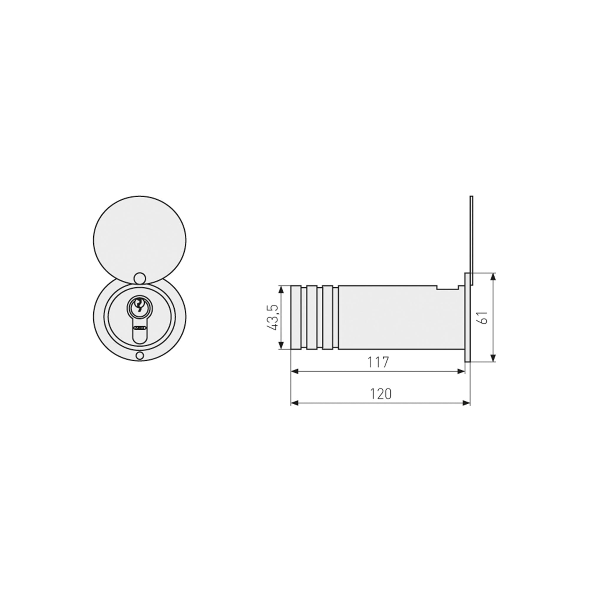 ABUS KeyGarage 729 - Coffre à clés à encastrer dans le mur - tube en acier inoxydable pour le rangement des clés - boîte à clés avec couvercle - argenté | Corps en laiton, anse en acier - code personnalisable sans clé - pour valises, casiers - 23 x 53 mm