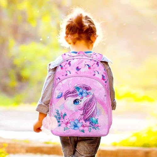 KLFVB 3PCS Unicorn Mermaid Backpack for Girls, 16" Sequin Kids Bookbag and Lunch Box, Preschool Backpacks for Elementary4