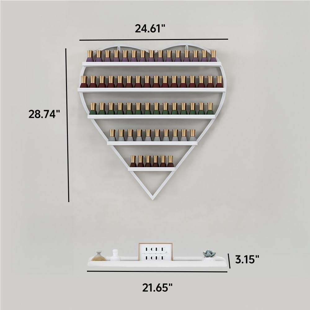 Organizzatore per smalti in Metallo, espositore a Parete a Forma di Cuore con Supporto SD, Adatto per saloni di Bellezza e Centri estetici (Bianco, Extra Piccolo).