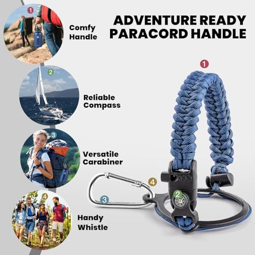Image of RAYMYLO Insulated Water Bottle 64 oz, Triple Wall Vacuum Stainless Steel (Cold for 48 Hrs), Leak Proof & Non-BPA, Half Gallon Water Flask Jug with Paracord Handle & Straw Spout Lids, Navy Blue