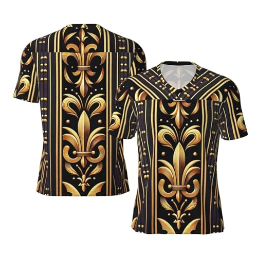 Stylish Athletic Sports Jersey Fleur-De-Lis-Pattern Men's Rugby Jersey Small Black