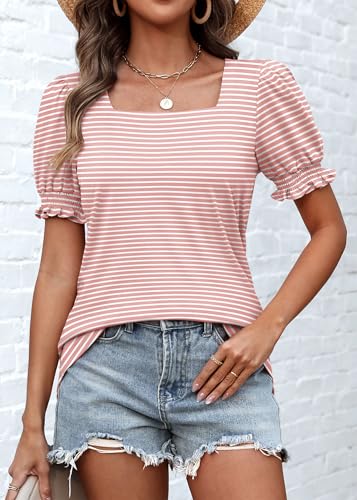 ATHMILE Womens Summer Tops Square Neck Dressy Casual Ruffle Trim Sleeve Cute T Shirts Trendy Clothes2