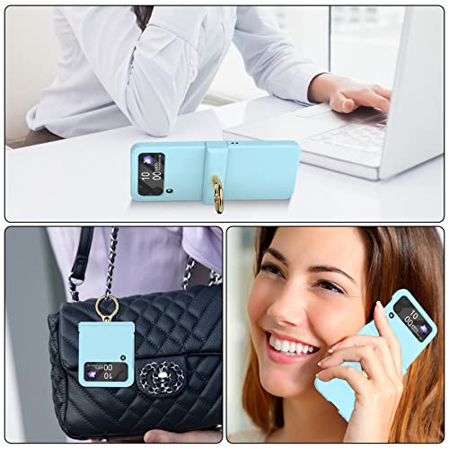 Compatible With Galaxy Z Flip 4 Case With Hinge Protection & Ring Kickstand,Slim And Thin Protective Case Cover For Samsung Z Flip 4 5G (Blue) #TOP1