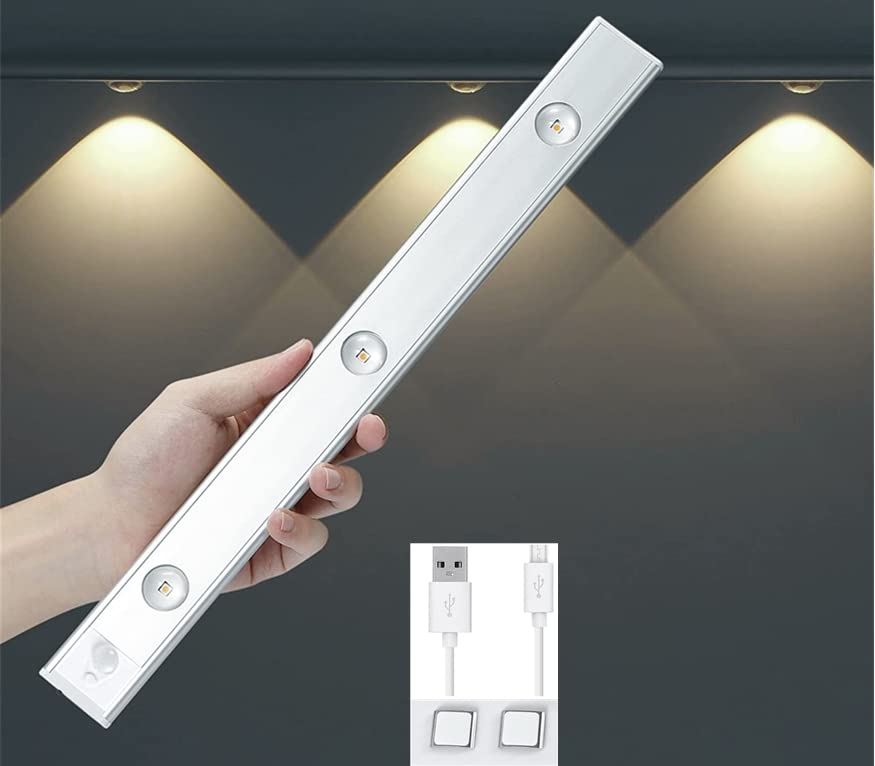 HAWAII Motion Sensor Light,LED Rechargeable Cabinet Lights,Ultra-Thin Induction Night Light,Wireless Lighting for Wardrobe,Cupboard,Kitchen,Bookshelf,Showcase Pantry and Wine Cabinet (40CM, White)