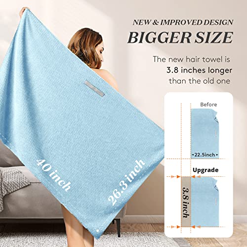 Image of YFONG Large Hair Towel Wrap for Women, Super Absorbent Microfiber Hair Towel for Curly Hair, Fast Drying Hair Turbans with Elastic,Hair Drying Towel Wrap for Hair Care 26.3 inch X 40 inch (Blue)