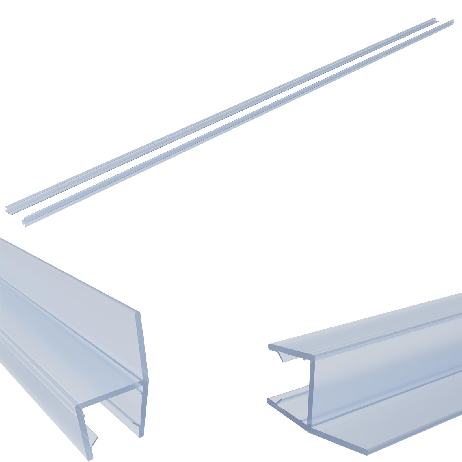 Photo 1 of Viivppai 2 Packs Frameless Pivot Shower Door Side Seal Strip for 3/8 Inch (10mm) Glass, 80 Inches Vertical Polycarbonate H-Jamb 180 Degree 80" Long (2 Seals for 3/8" Glass Pivot Door)