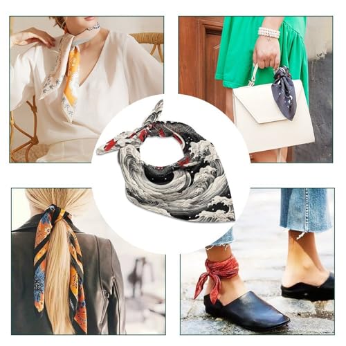 Japanese Style Dragon Wave Fashion Kerchief for Women Men Soft Satin Head Scarf Hair Scarves Bandana Custom Gifts4