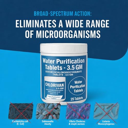 Image of EVERSYS Chlorine Tablets for Water Tank Purification | 25 Tablets for 25000L | Waters Cleaning Tablet for Safe Drinking Water | Tank Cleaning & Disinfection Tablets for Home Use