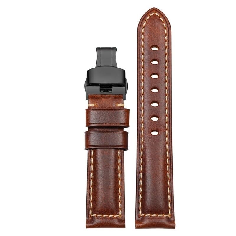 Sangle de montre en cuir de vachette pour Jazzmaster Khaki avec boucle papillon élégante