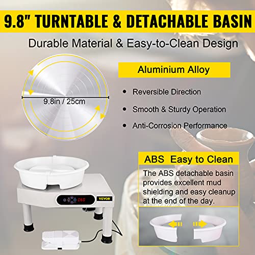 Image of VEVOR Pottery Wheel, 25cm Pottery Forming Machine, 350W Electric Pottery Wheel with Adjustable Feet Lever Pedal DIY Clay Tool with Tray for Ceramic Work Clay Art DIY Clay, 10 Piece