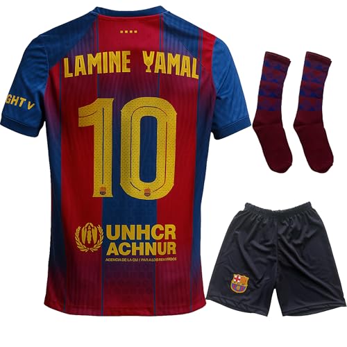 Qycksouth Lamine Yamal 2026 Trikot Kinder Set Barcelona Fan Trikot mit Shorts Fan Design Fußball Outfit Jungen für Freizeit & Training Größen 152