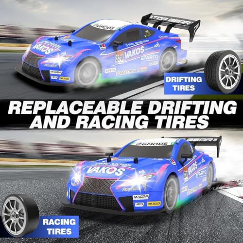 Image of Rc Drift Remote Control Car 1:24 Scale, High-Speed, 4Wd, Led Lights, Rechargeable Racing Car, Drifting Tires, 2.4Ghz, for Kids (RC Drift Car - Blue)